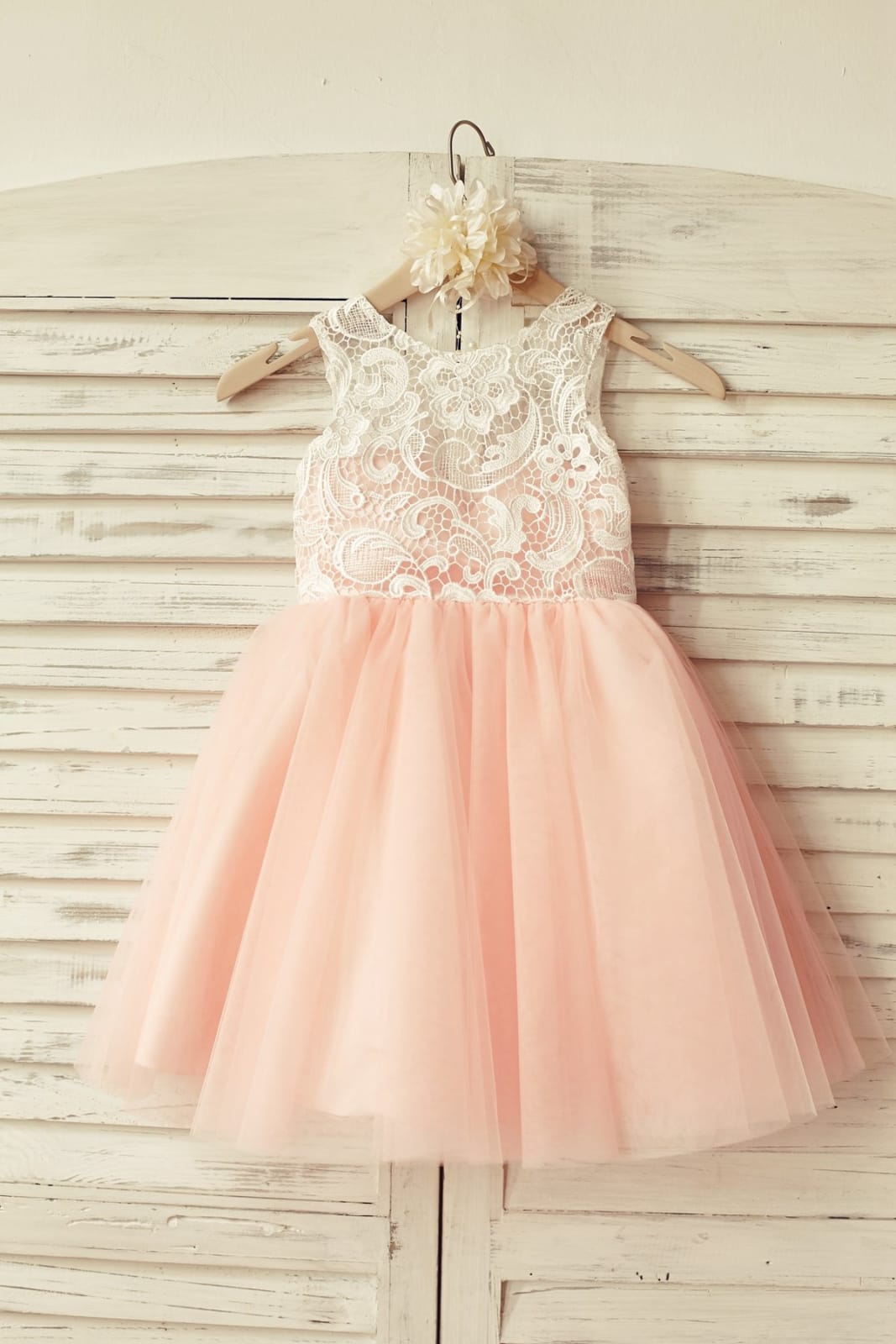 Princess Ivory Lace Blush Pink Tulle Flower Girl Dress - 2T